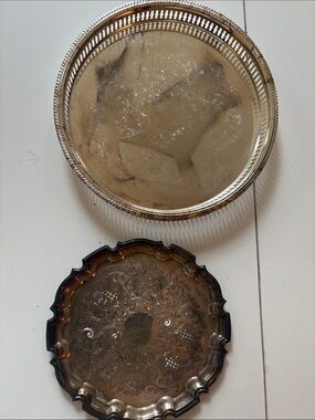 Ornate Metal Wall Tray Pair in Silver and Bronze - Unbranded